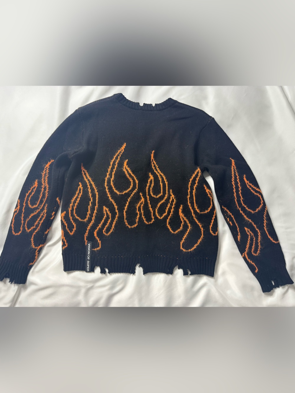 Kids Vision Of Super Black Sweater with Orange Flame Knit